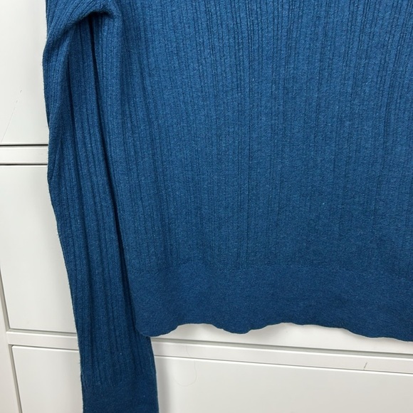 White + Warren Teal Ribbed Collared Sweater - L - Picture 3 of 8
